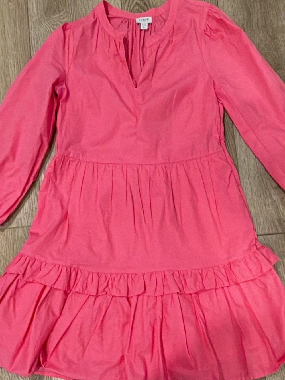 J. Crew Girls' Coral Pink Ruffle Tiered Long Sleeve Dress
